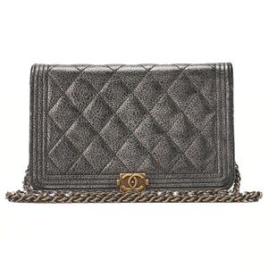 Authentic CHANEL BOY WOC limited edition metallic silver gold hardware